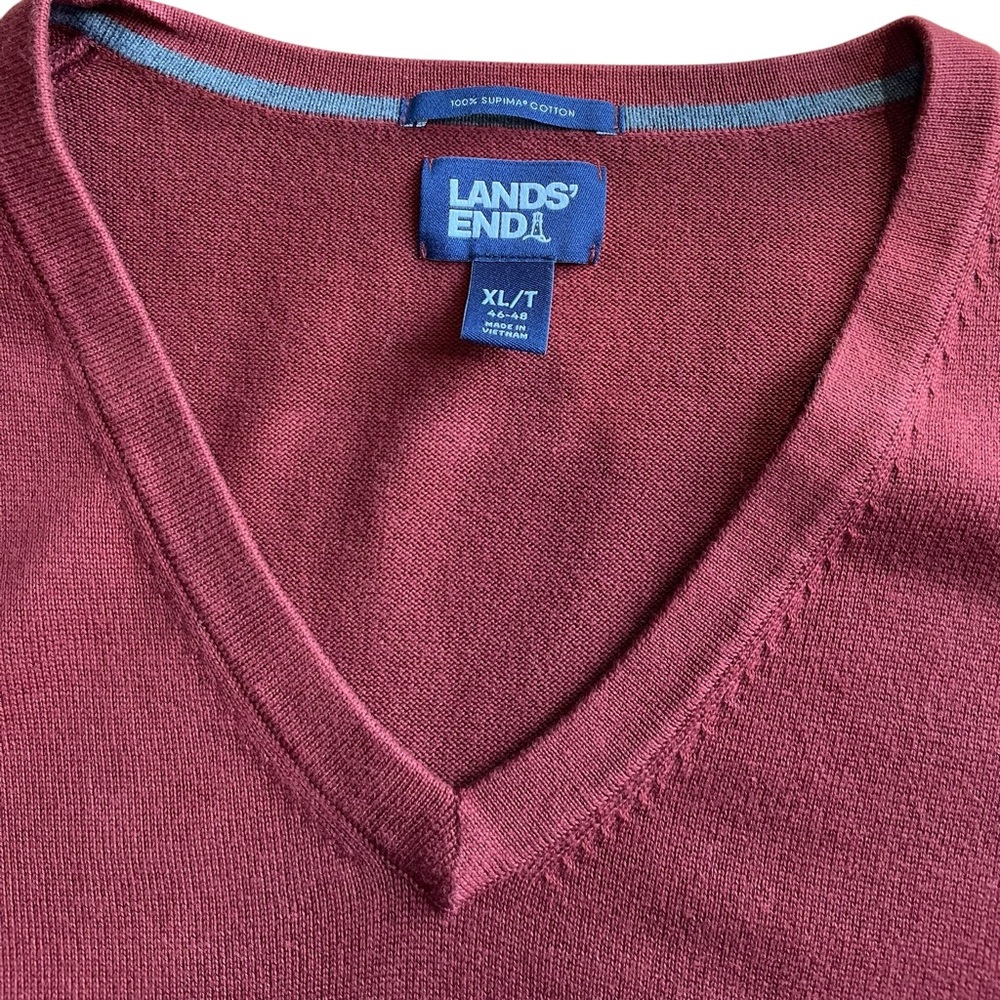 Lands' End men’s size XL, tall, Maroon 100% Supima cotton V-Neck Pullover